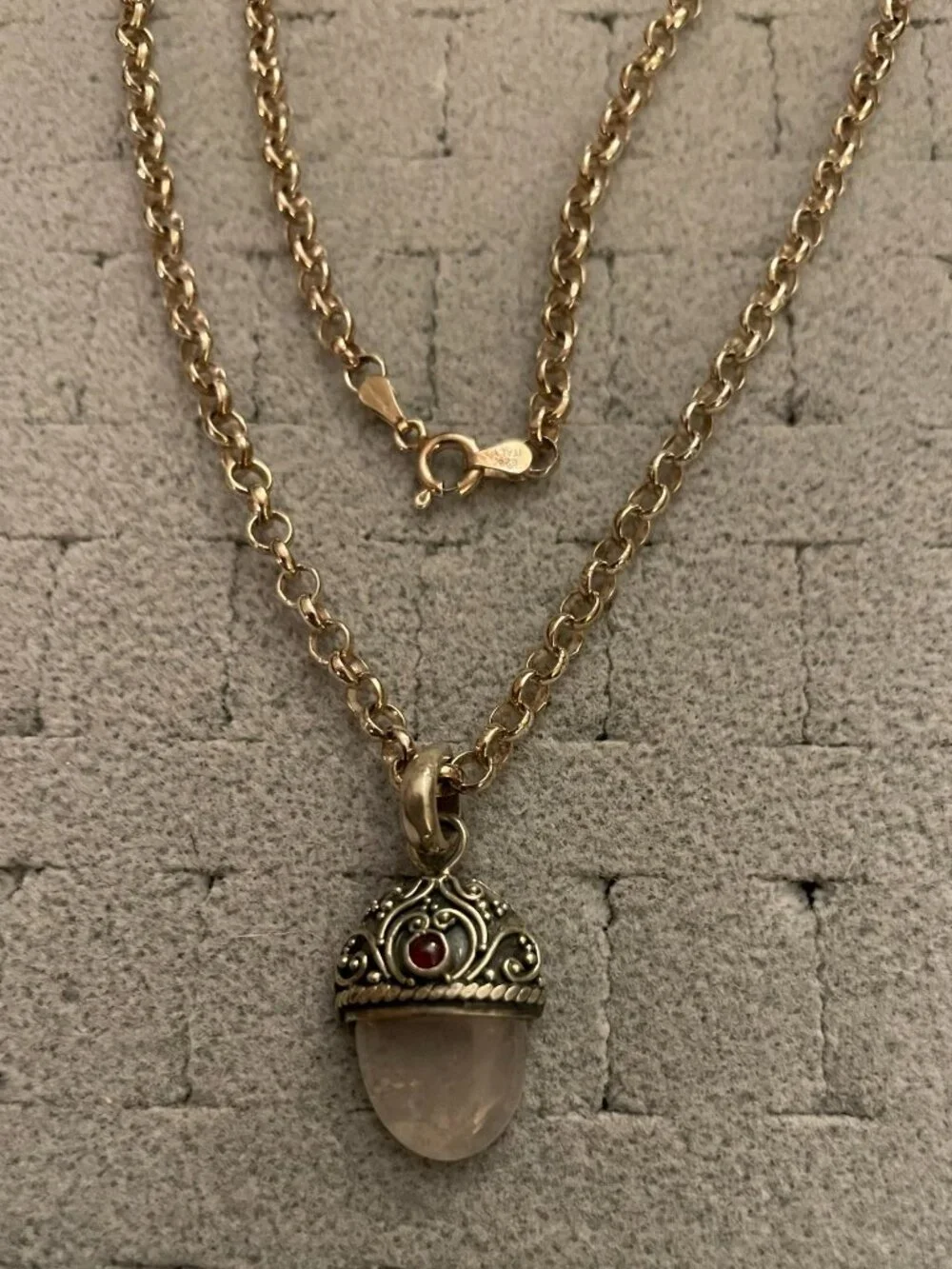Vintage Sterling Silver Crystal Necklace Pendant 925 16